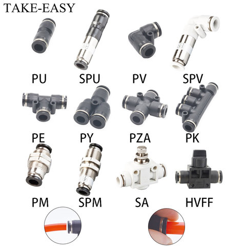 TAKE-EASY Pneumatic Fittings 4/6/8/10/12/14/16 Mm Compressor Accessories Air Quick Pipe and Connectors Tube Connect Parts ► Photo 1/3