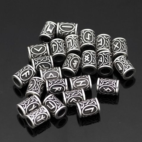 24Pcs Vintage West Coast Paracord Norse Viking Rune Metal Beads DIY Antique Bracelet Hair Beards Jewelry Making ► Photo 1/6