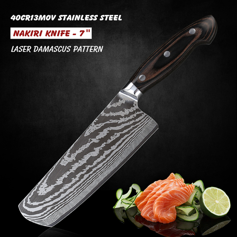 7 Inch Cleaver Nakiri Knife Pro Kitchen Chef Knife Sharp High Carbon Stainless Steel Laser Damascus Pattern Knife Cooking Tools ► Photo 1/6