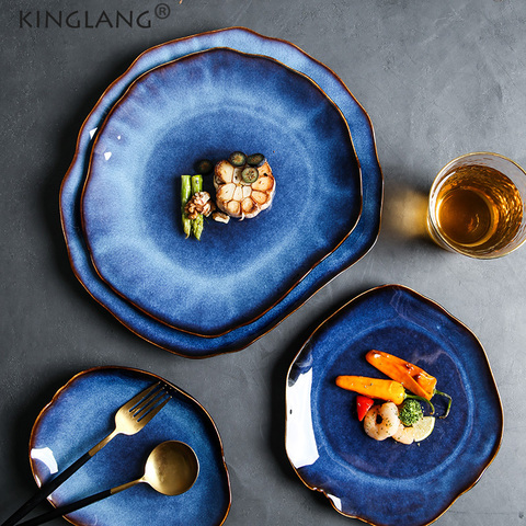 KINGLANG NEW Japanese Ceramic Food Dish Flat Plate Pottery Irregular Dish Dinnerware Dropshipping Wholesale Dishes ► Photo 1/6
