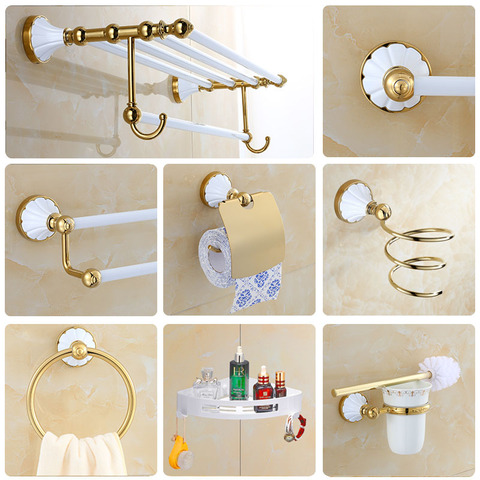 Bathroom Accessories Corner Shelf Paper Holder,Towel Holder,toilet Brush Holder Towel Rack, Gold and White bathroom Hardware ► Photo 1/6