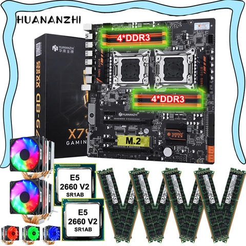 HUANANZHI X79-8D LGA2011 Motherboard Dual CPU Socket 2 Processors Xeon E5 2660 V2 with Coolers Big Brand RAM 256G(8*32G) RECC ► Photo 1/6