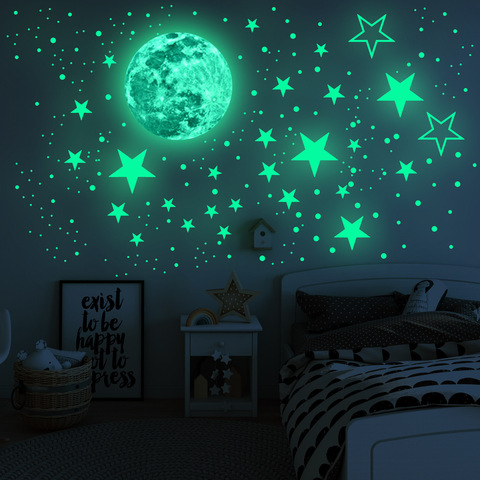 435 Pcs Luminous Wall Decals Ceiling Stickers Glow in The Dark Moon and Stars Starry Sky Shining Decals Room Decoration for Kids ► Photo 1/6