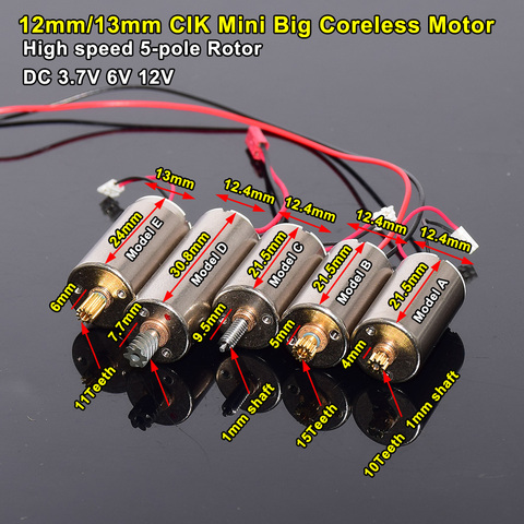 JAPAN C.I.K  12mm 13mm  5 pole rotor Silent Coreless Motor  DC 3V  3.7V  6V 9V 12V 10000RPM-26000RPM High Speed motor ► Photo 1/6