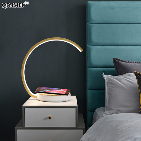 Wireless Charging Table Lamps For Bedroom Reading Light Bedside Study Eye Protect White Gold Frame Touch Dimming Lighting Techo ► Photo 1/6