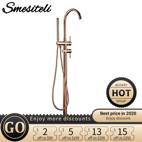 Smesiteli Bathroom Taps Brass Shower Diverter Floor Standing Bathtub Spout Mixer Tap Faucet Rose Gold for Bath 10 Year Warranty ► Photo 1/6