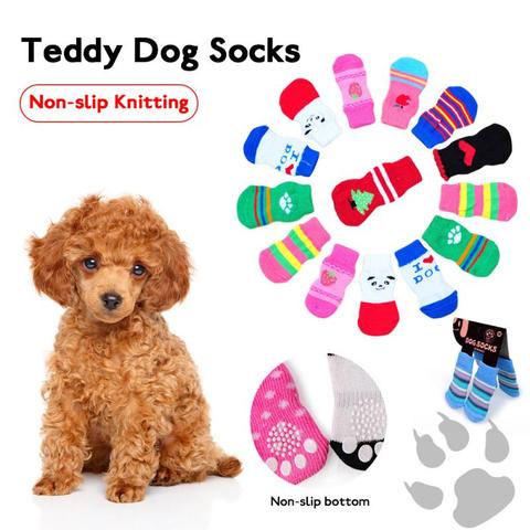 4Pcs/Set Pet Socks Non-slip Knitted Dog ​​Socks Cute Puppy Dog Knit Socks Winter Warm Socks Teddy Pet Wool Socks Random ► Photo 1/6