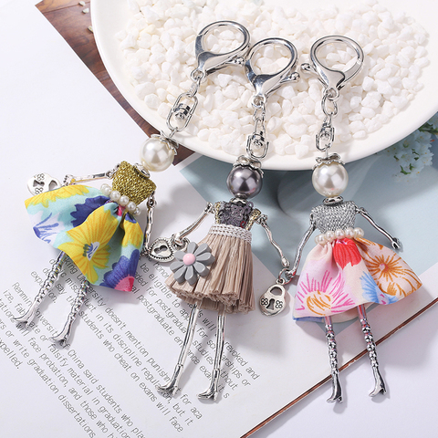 YLWHJJ brand women cute doll Key chain Handmade Tassel Fashionista Dress Keychain Dolls fashion statement jewelry key ring ► Photo 1/6