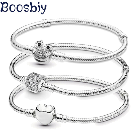 Boosbiy Silver Plated Cute Owl Snake Chain Charm Bracelet For Women Fashion Brand Bracelets DIY Jewelry Gift Making ► Photo 1/6
