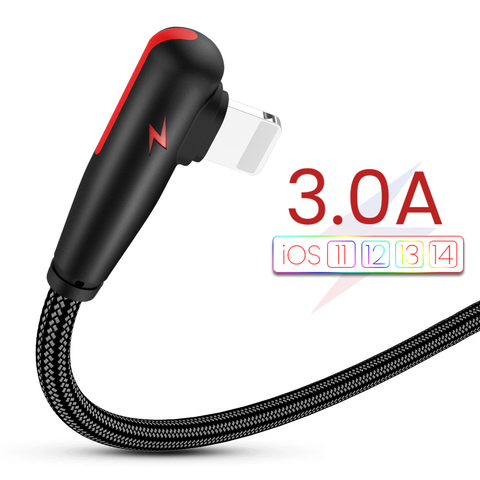 L-shape Lighting USB Cable For iPhone 12 11 Pro XS Max XR X 8 7 6 6S 5S se 3A Fast Charger 90 Degree USB Wire Cord Phone Cable ► Photo 1/6