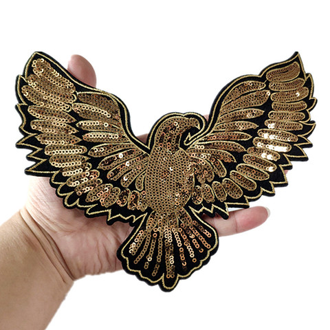 Eagel Large Patches For Clothing Sequins Biker Badge Embroidery Fabric Sequined Patch Animal Clothes Stickers Christmas gift ► Photo 1/6