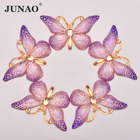 JUNAO 25x38mm Purple AB Sewing Butterfly Rhinestones Crystal Stones Applique Flat Back Resin Scrapbook Strass For Crafts ► Photo 1/6