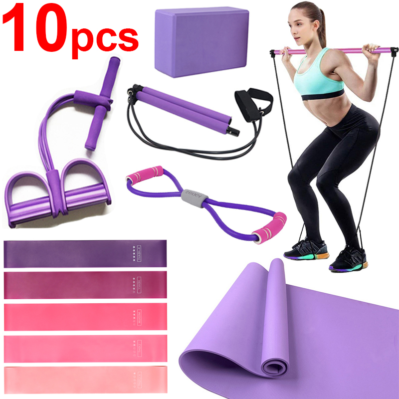 Details about   Yoga Exercise 10 pcs Set Gym Mat Blocks Equipment Home Fitness Resistance Band 
