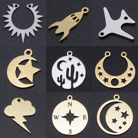 5pcs/lot Sun Star DIY Charms Wholesale 100% Stainless Steel Compass Rocket Connectors Charm Airplane Starry Jewelry Pendant ► Photo 1/6