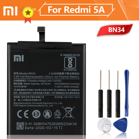 Xiao Mi Xiaomi BN34 Phone Battery For Xiao mi Redmi 5A Redrice 5A 3000mAh BN34 Original Replacement Battery + Tool ► Photo 1/6