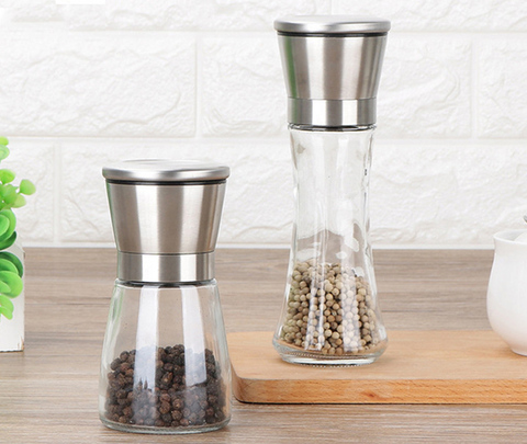 [Video]1PCS  Fashion Stainless Steel Mill Glass Body Spice Salt and Pepper Grinder Kitchen Accessories Cooking Tool Portable ► Photo 1/5