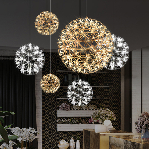 modern spark ball led chandelier gold chrome firework ball creative art hanging lamp for living dining room kitchen Lighting ► Photo 1/6