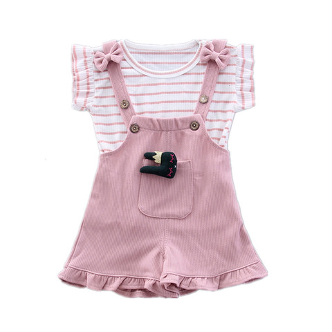 Summer Children Clothing Baby Cute  Girls Casual T-Shirts Bib Shorts 2Pcs/Set Toddler Cartoon Fashion Cotton Infant Clothes Suit ► Photo 1/6