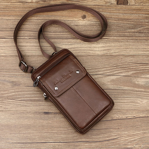 New Small Men's Shoulder Bags Genuine Leather Square High Quality Multi-Function Messenger Bag Business Office Mobile Phone ► Photo 1/6