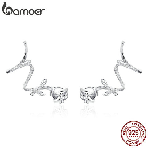 bamoer Thorns Rose Flower Ear Clips for Women Genuine  925 Sterling Silver Vintage Punk Jewelry  Femme Accessories BSE238 ► Photo 1/6