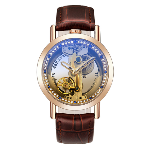 Montre Femme Rose Gold Womens Leather Mechanical  Skeleton Watches Strap Skeleton Automatic Watches for Woman zegarek damski ► Photo 1/6