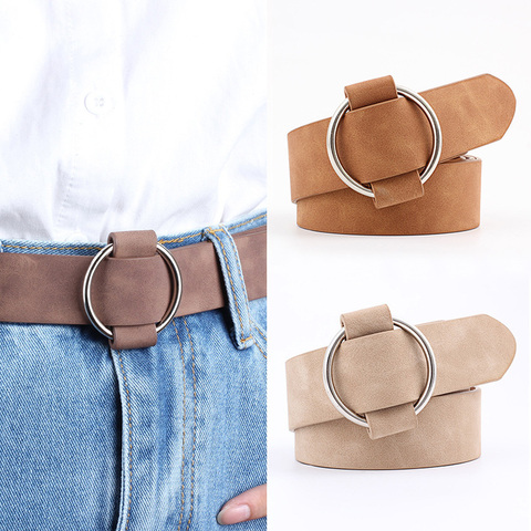 Women Leather Belt Fashion Round Metal Buckle Female Leisure Dress Jeans Wild Without Pin Strap All-match Lady Adjustable Belts ► Photo 1/6