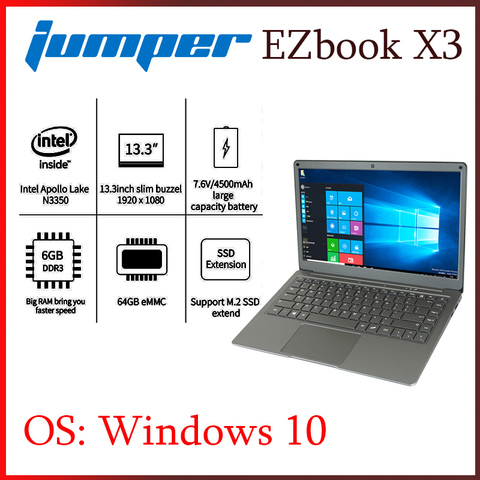 Jumper EZbook X3 notebook Intel Apollo Lake N3350 6GB 64GB eMMC 13.3 inch IPS display laptop 2.4G/5G WiFi with M.2 SATA SSD slot ► Photo 1/5