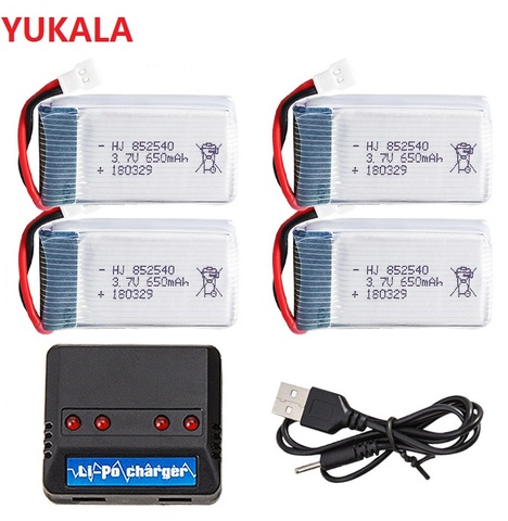 YUKALA 5pcs 3.7V 650mAh Drone Rechargeable Li-polymer Battery 802540 + USB Charger set For X5C X5C-1 X5 H5C Quadcopte ► Photo 1/5