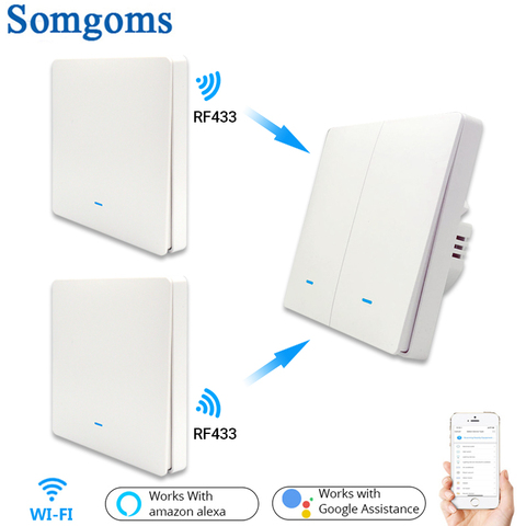 WIFI Smart Wall Switch RF433 Push Button 1/2/3 Gang UK/EU Standard Smart Life APP Wireless Light Switch Remote Voice Control ► Photo 1/6