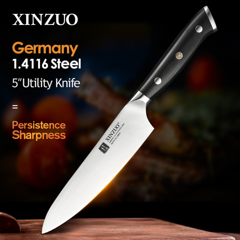 XINZUO 5'' inch Utility Knife German 1.4116 Stainless Steel Kitchen Paring Knives with Ebony Handle New Arrival Meat Vegetable ► Photo 1/6