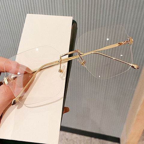 Cutting Rimless Square Anti-blue Light Glasses Frame For Women Vintage Oversized Computer Eyeglasses Female Elegant Myopia Shade ► Photo 1/6