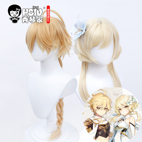 「HSIU Brand」Game Genshin Impact cosplay Aether Wigs Lumine Wigs Fiber synthetic wig + Free brand wig net ► Photo 1/6