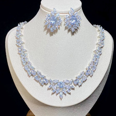 Luxury Bridal Jewelry Set Gorgeous Water Drop Cubic Zirconia Ladies Party Wedding Necklace And Earrings X-0010 ► Photo 1/6