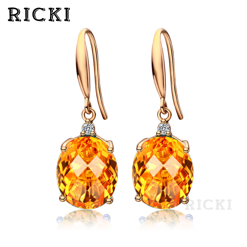 Buy Online Ricki Aesthetic Cute Gold Color Crystal Earrings Oval Simple Yellow Earring For Women Gift Boho Yellow Gem Jewelry Wholesale Alitools