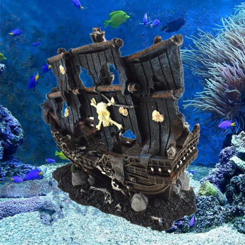 Artificial Aquarium Sunk Boat Decoration Fish Tank Ancient Wreck Ship Ornament Hiding Cave for Fish Shrimp Rock Acuarios Decor ► Photo 1/6