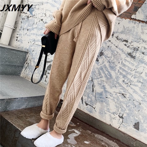 JXMYY Winter Thicken Women Harem Pants Casual Drawstring Twisted Knitted Pants Femme Chic Warm Female Sweater Trousers 2022 ► Photo 1/6