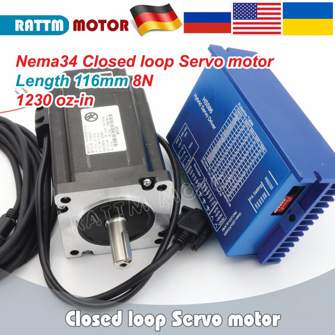 Nema 34 Closed loop stepper motor kit 8N.m 1230oz-in 6A 2-Phase & HSS86 Hybrid Step motor Driver 8A ► Photo 1/6