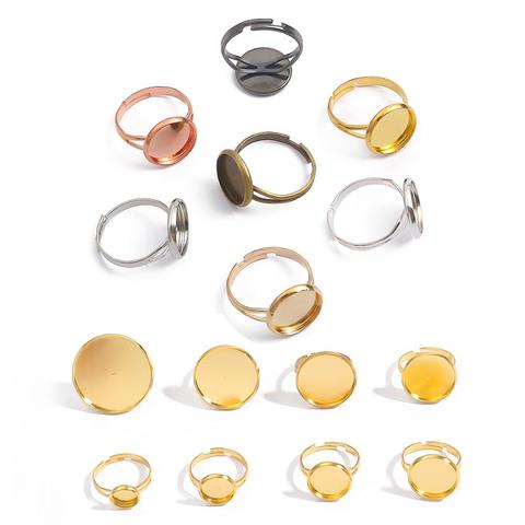 10pcs/lot Adjustable Blank Ring Base Dia 8 10 12 14 16 18 20 25 mm Glass Cabochons Cameo Settings Tray Diy Jewelry Making Ring ► Photo 1/6