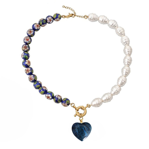 blue Cloisonne beads gothic collares colar women gift natural stone heart pendant necklace choker jewelry necklace women ► Photo 1/6