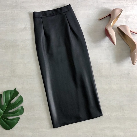 Neophil 74cm Women's Winter Pu Leather Midi Skirts Pencil Bodycon Eleangt Office Ladies High Waist Faux Stretch Sexy Skirt S9902 ► Photo 1/6