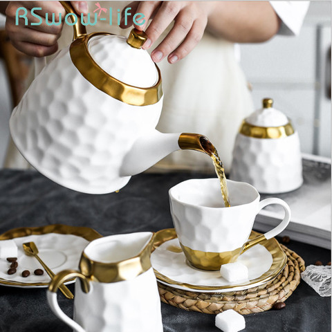 Ceramic Coffee Cup Set Simple Afternoon Teacup Tea Set With European Light Luxury Household Water Cup Teapot For Drinkware ► Photo 1/6