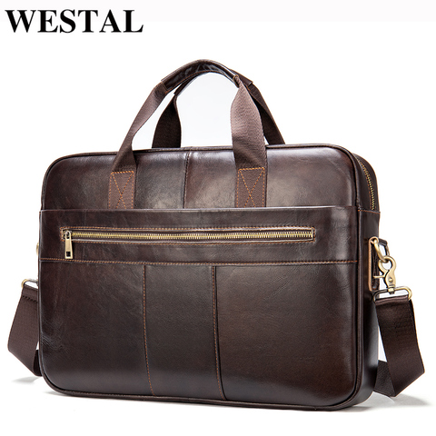 WESTAL men's bag genuine leather laptop bag for 15.6inch messenger document bags office bags for men 2022 briefcases totes  7352 ► Photo 1/6