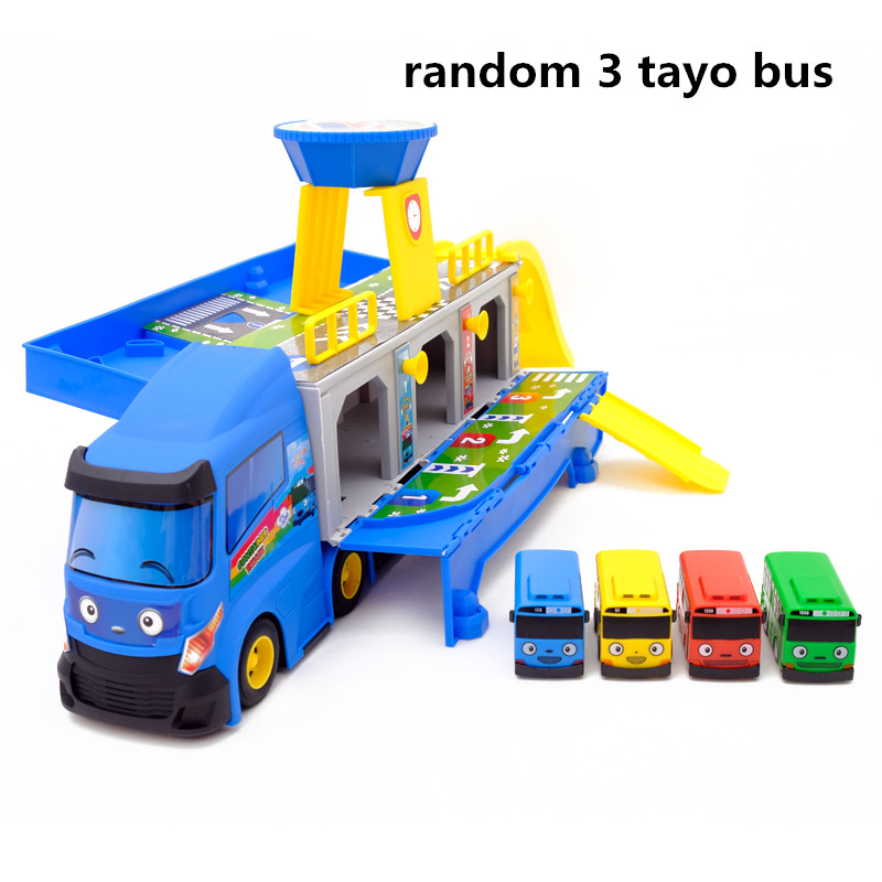 Cartoon tayo the little bus big container truck storage box parking lot  with 3 pull back mini tayo car toy kids birthday gift - Price history &  Review | AliExpress Seller -