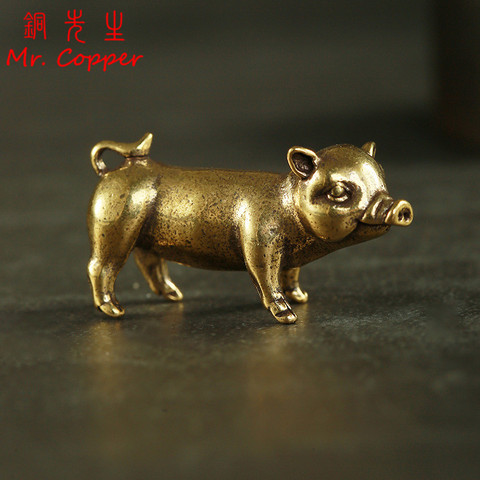 Retro Brass Handmade Pig Miniatures Figurines Desk Ornament Metal Copper Animal Model Toy Tea Pets Decoration Crafts Accessories ► Photo 1/6
