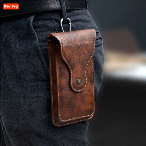 Universal Leather Holster Belt Case Mobile Phone Bag For iPhone 12 Case Dual Pouch Men Waist Bag Purse For All most Phone Models ► Photo 1/6