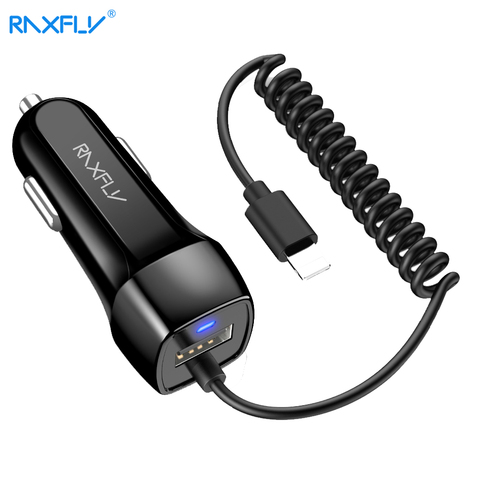 RAXFLY Car Charger With Spring Micro USB Type C Cable For iPhone 12 11 XR 8 Cigarette Lighter USB Truck Car Charger For Phone ► Photo 1/6