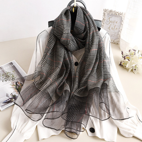 Silk Scarf Women Soft Long Autumn Winter Scarves Fashion 2022 Solid Plaid Shawls And Wraps High Quality Foulard Pashmina Hijab ► Photo 1/6