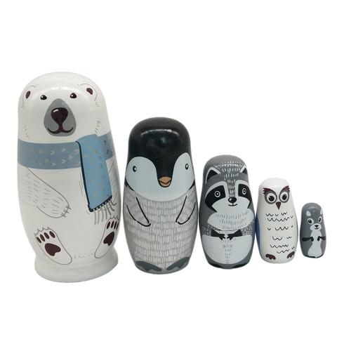 5 Pcs Cartoon Animal Matryoshka Russian Nesting Dolls Matrioska Babushka Wooden ► Photo 1/6