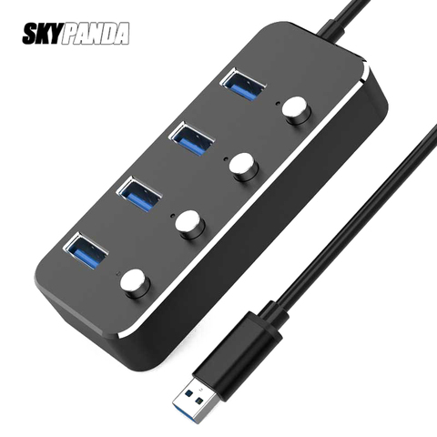 Aluminum Alloy 4-Port USB 3.0 Hub Sub-control Switch HUB 30/60/120cm Cable Upto 5Gbps Splitter For Multi USB Desktop Laptop ► Photo 1/6
