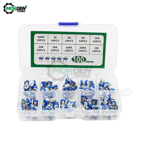 50Pcs 100Pcs RM065 3296W Single Potentiometer Blue White 10 Types Adjustable Potentiometer ► Photo 1/6